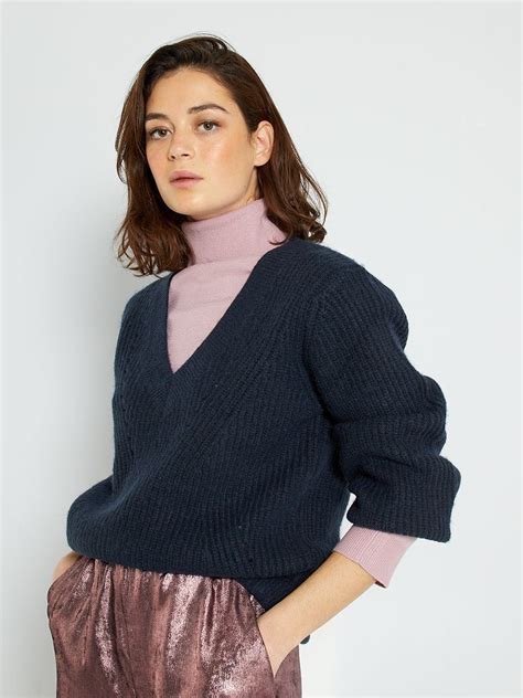 Pull En Maille Col V Bleu Marine Kiabi 15 00