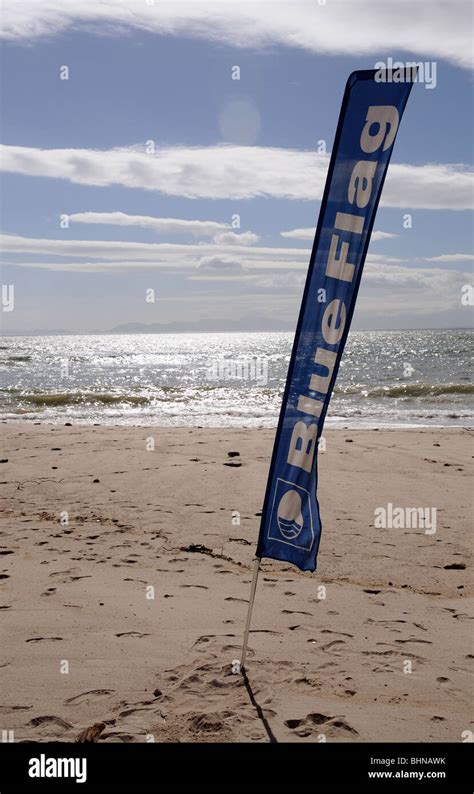 Blue Flag Beach Flag Flying On Bikini Beach At Gordons Bay Cape