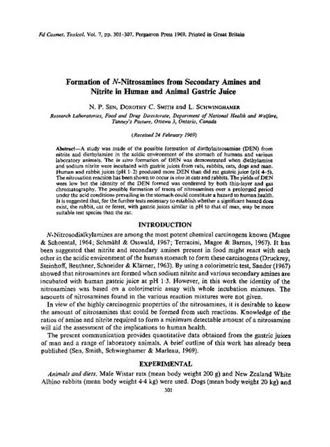 Pdf Formation Of N Nitrosamines From Secondary Amines Andnitrite In