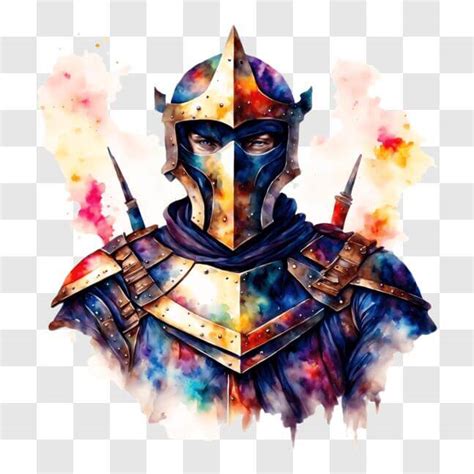 Télécharger Peinture aquarelle colorée d un chevalier en armure PNG En