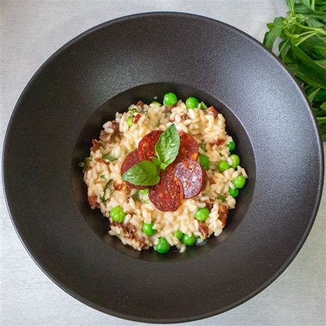 Risotto chorizo petits pois et tomates séchées Julien Au Beurre