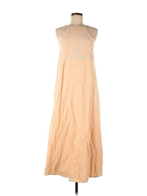 Zara 100 Cotton Solid Tan Casual Dress Size L 33 Off ThredUp