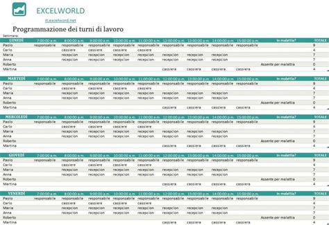 Modello Per I Turni Di Lavoro Con Excel Foglio Di Excel