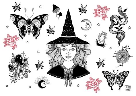 Witch Tattoo Flash Halloween Tattoo Flash Tattoo Flash Sheet Witch | The Best Porn Website