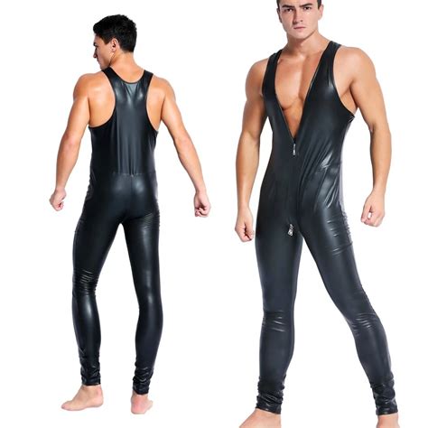 Aliexpress Buy Faux Leather Erotic Leotard Gay Men Sexy Zipper Fetish Latex Clubwear