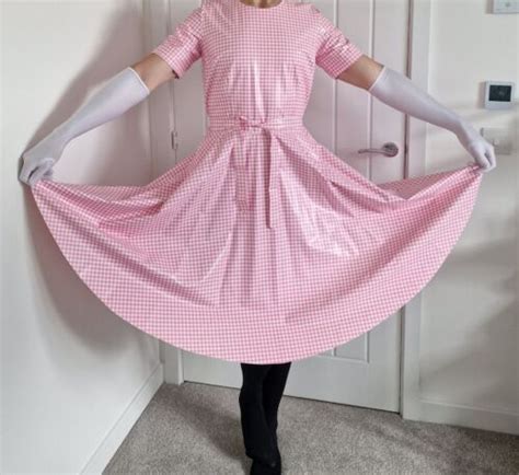 Plastic Pvc Sissy Pink Gingham Dress Chest Size 38 40 Ebay