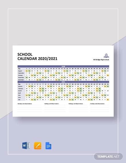 FREE 17+ School Calendar Templates in MS Word | PDF | Google Docs | Pages