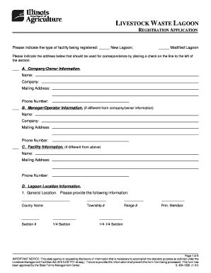 Fillable Online Agr State Il LIVESTOCK WASTE LAGOON Fax Email Print