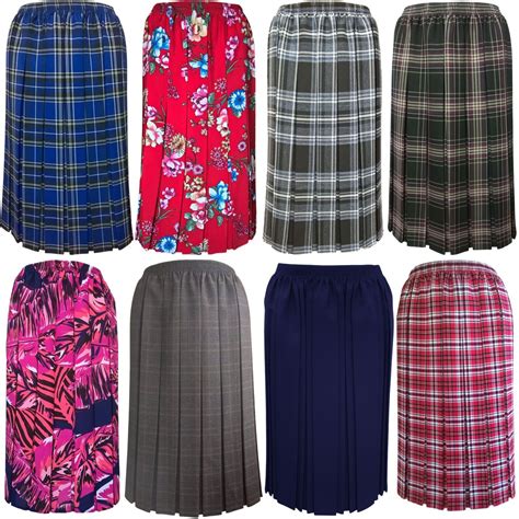 Tartan Pleated Skirts Older Women Ladies Plain Floral Check Skirts