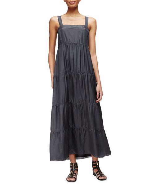 Eileen Fisher Silk Tiered Maxi Sundress In Gray Lyst