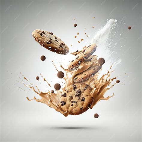 Premium Photo Chocolate Chip Cookie Floating On A Green Background