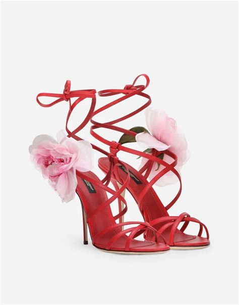 Nappa Leather Sandals With Silk Flower Heels Women Shoes Pretty Shoes