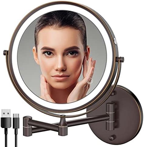 Rocollos Rechargeable Wall Mounted Lighted Makeup Mirror 8 Inch Double