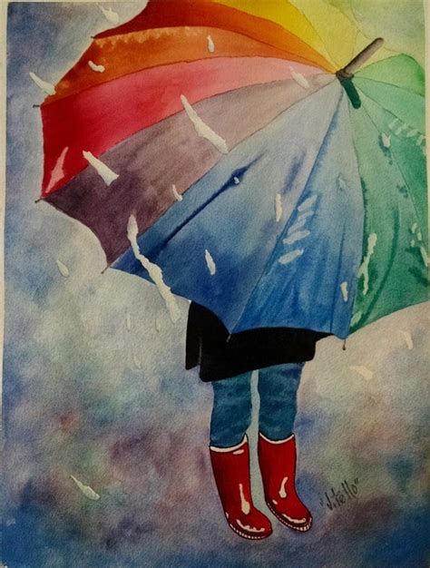 Sale Rainy Day Umbrella Watercolor Painting