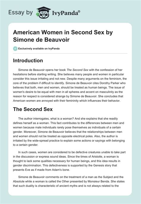 American Women Second Sex By Simone De Beauvoir Words Essay