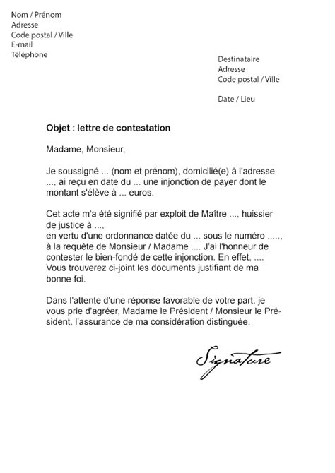 Lettre de contestation Huissier Injonction de payer Modèle de Lettre