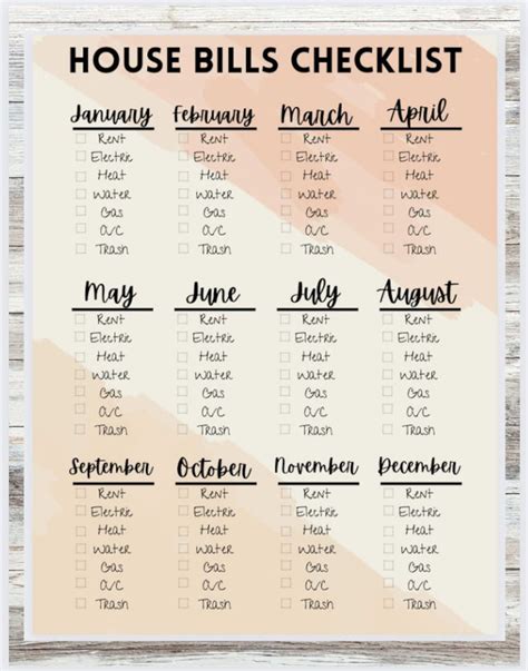 Editable & Printable Monthly House Bills Checklist/renter's Monthly Checklist/house and ...