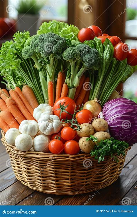 Basket of Fresh Organic Vegetables and Fruits Stock Photo - Image of ...