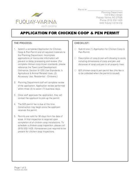 Fillable Online APPLICATION FOR CHICKEN COOP PEN PERMIT Fax Email