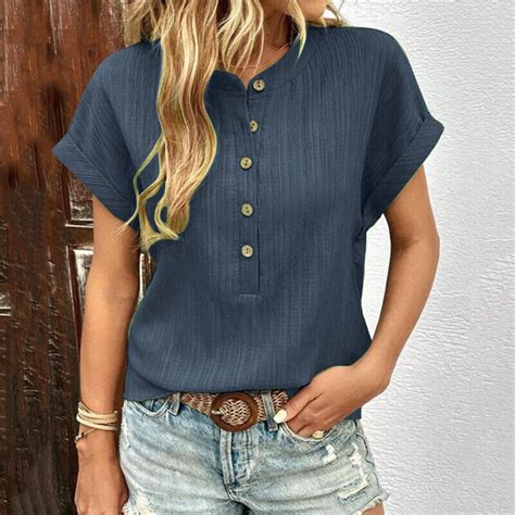 Zanzea Women Summer Short Sleeve O Neck Top Button Up Shirt Tee Formal