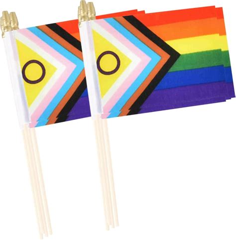 New Pride Flags Small Mini Handheld Rainbow Gay LGBTQ Inlcusive Stick Flags Decoration 5x2 Inch