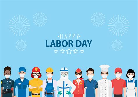 Masked workers and fireworks for Labor Day 1241643 Vector Art at Vecteezy