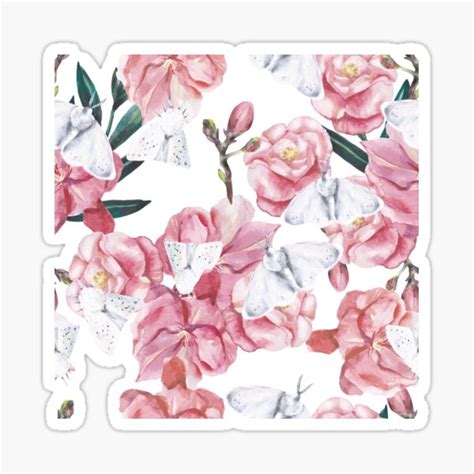 Cicada Pink Oleander With Moth Sticker For Sale By Art Consulate