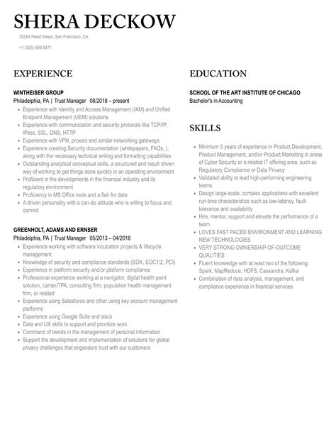 Trust Manager Resume Samples Velvet Jobs