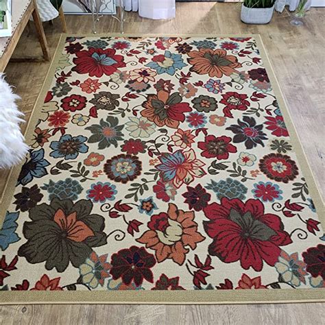 Area Rug 5x7 Beige Floral Kitchen Rugs And Mats Rubber