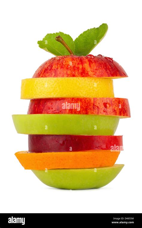 Stack Of Different Fruit Slices On White Background Stock Photo Alamy