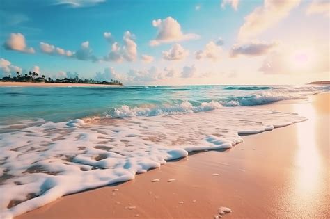 Premium AI Image | Relaxing Beach Scene with Tranquil Blue Waves