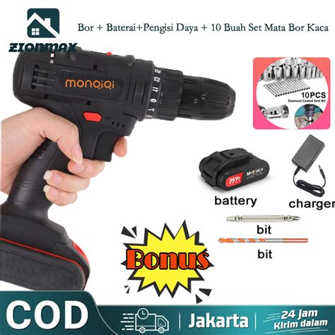 Bor Listrik Bor Tanpa Kabel V Set Lengkap Mata Bor Cordless Drill