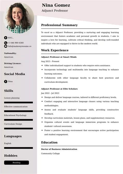 Adjunct Professor Resume Samples Uk Preschool Teacher Resume