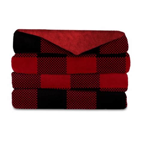 Sunbeam® Heated Microplush Foot Pocket Buffalo Plaid Throw Red 50 X