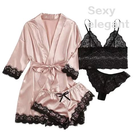 Pyjama Sexy En Dentelle Pour Femme Lingerie Peignoir En Satin V Tements De Nuit Pour La