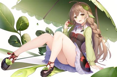 Premium AI Image | Anime girl with a green dress and a flower