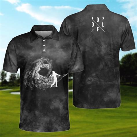 Golfer On Smoke Background Short Sleeve Polo Shirt Black Polo Shirts