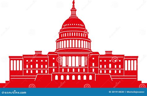 Simple Red Flat Drawing Of The United States Capitol Washington Dc