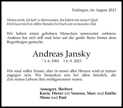 Traueranzeigen Von Andreas Jansky Zeit Des Gedenkens De