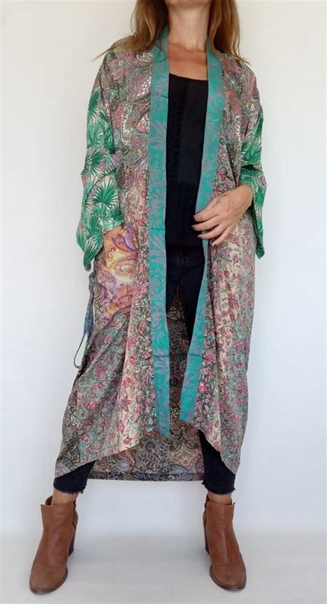 Boho Patchwork Kimono Robe Bohemian Kimono Long Kimono Etsy