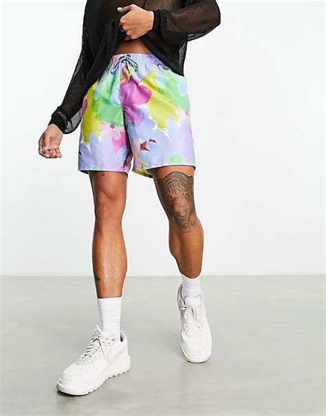 Asos Design Swim Shorts In Mid Length In Abstract Floral Print Asos