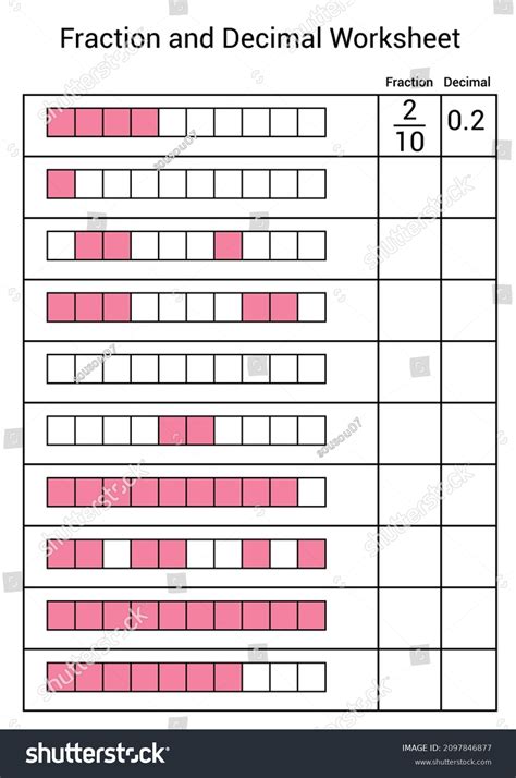 Fraction Decimal Worksheet Math Fraction Worksheet Stock Vector ...