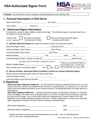 Fillable Online HSA Authorized Signer Form With HSA Resources Fax