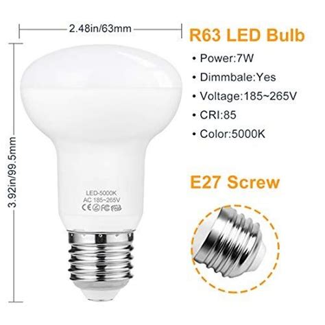 E27 LED Light Bulb 60W Replace, 7W Dimmable ES Edison Screw Reflector Light Bulbs 5000K Daylight ...