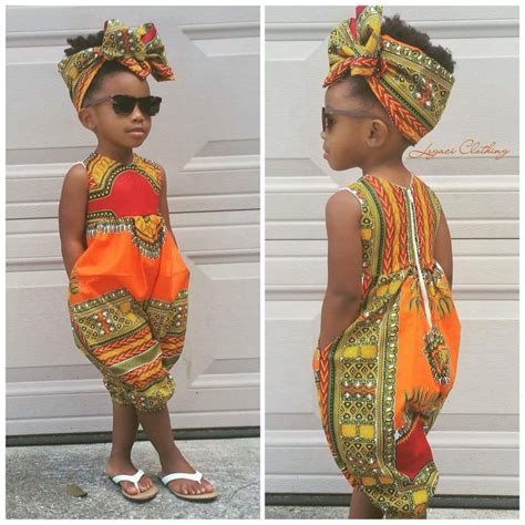 Little Girl In African Print All In One And Matching Head Scarf Grace