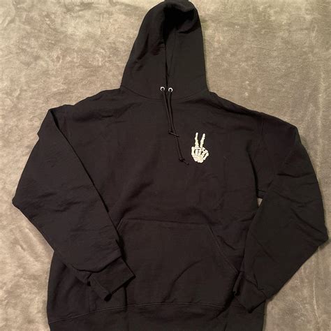 Black Hoodie Skeleton Peace Sign Size Large Depop