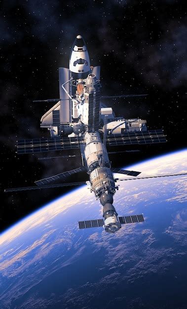 El Transbordador Espacial Y La Estación Espacial En órbita De La Tierra Ilustración 3d Foto