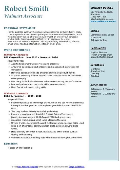 Walmart Associate Resume Samples Qwikresume