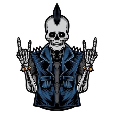 Personaje De Calavera Punk Rock Vector Premium