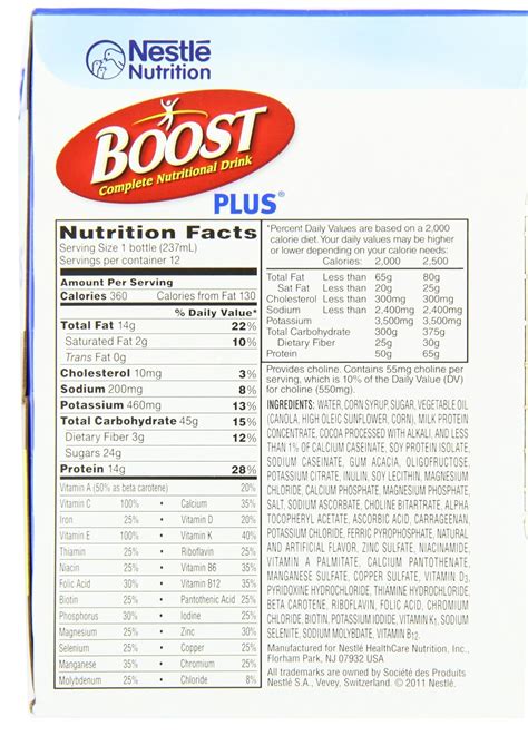 Boost Nutrition Facts Label